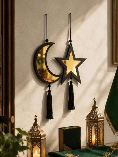 star and crescent tassel wall hanging styled in a room, photo 3