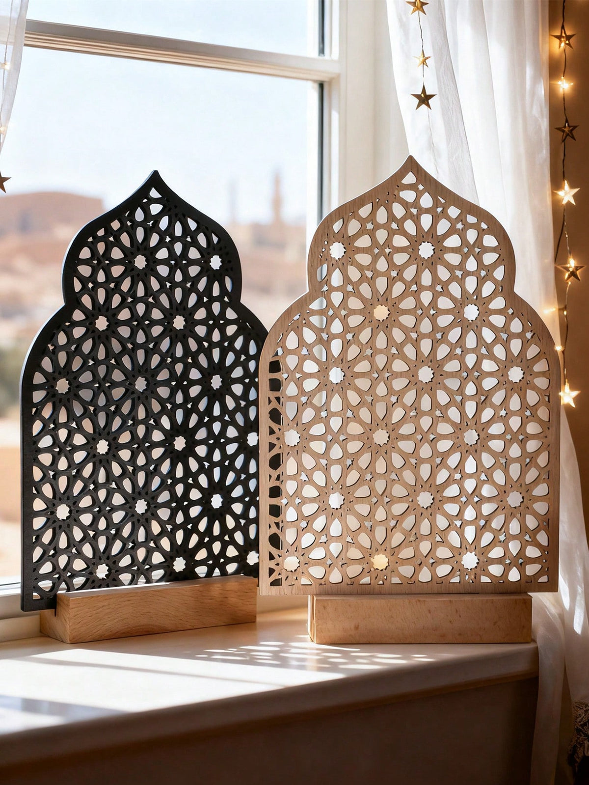 geometric lattice arch tabletop decor styled in a room, photo 3
