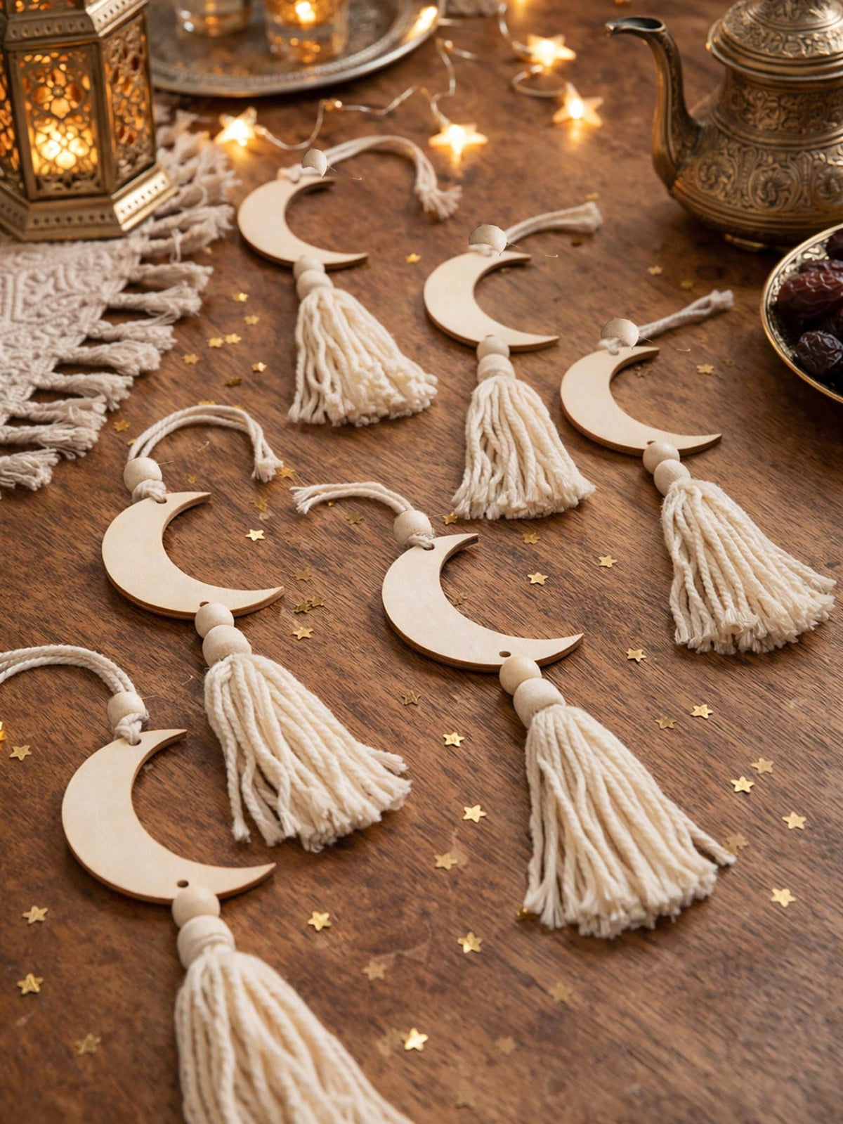 crescent moon and star tassel wall hanging styled in a room, photo 3