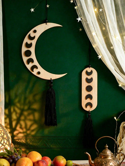 crescent moon phase tassel wall hanging styled in a room, photo 4