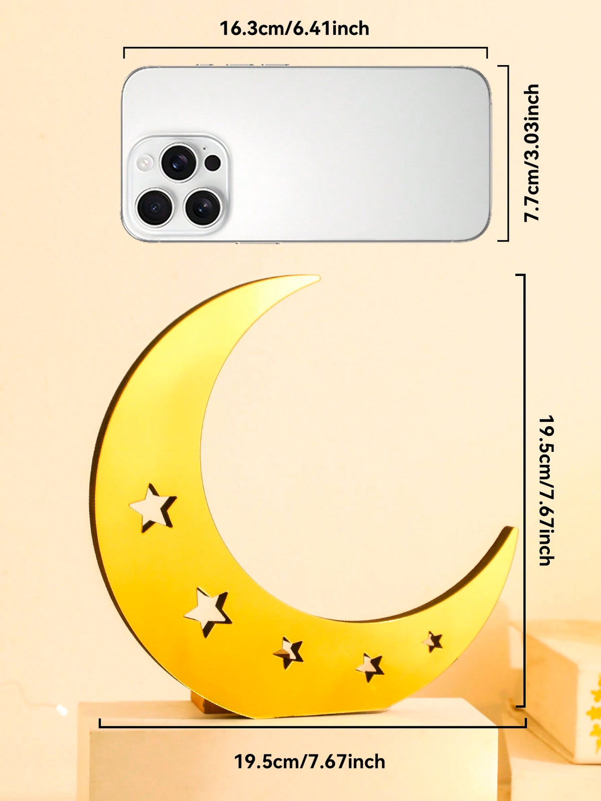 mirror crescent moon and star tabletop decor size and details, photo 11