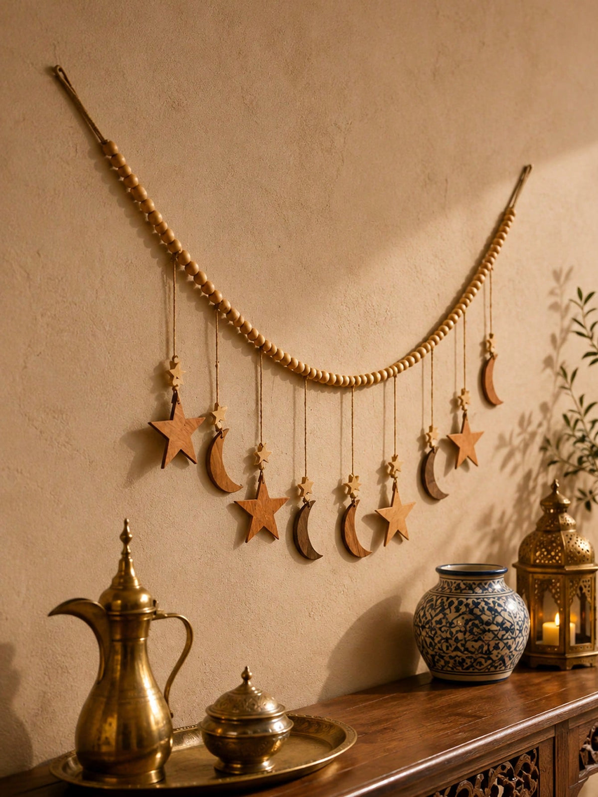 moon and star beaded garland styled in a room, photo 4