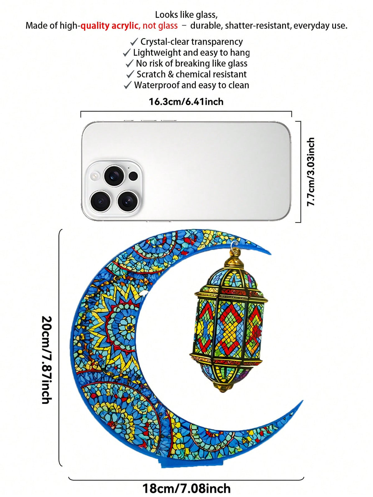 crescent moon and lantern acrylic tabletop decor size and details, photo 10