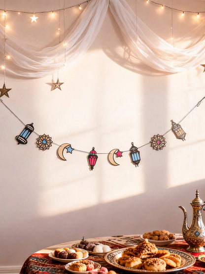 lantern crescent and star garland styled in a room, photo 3