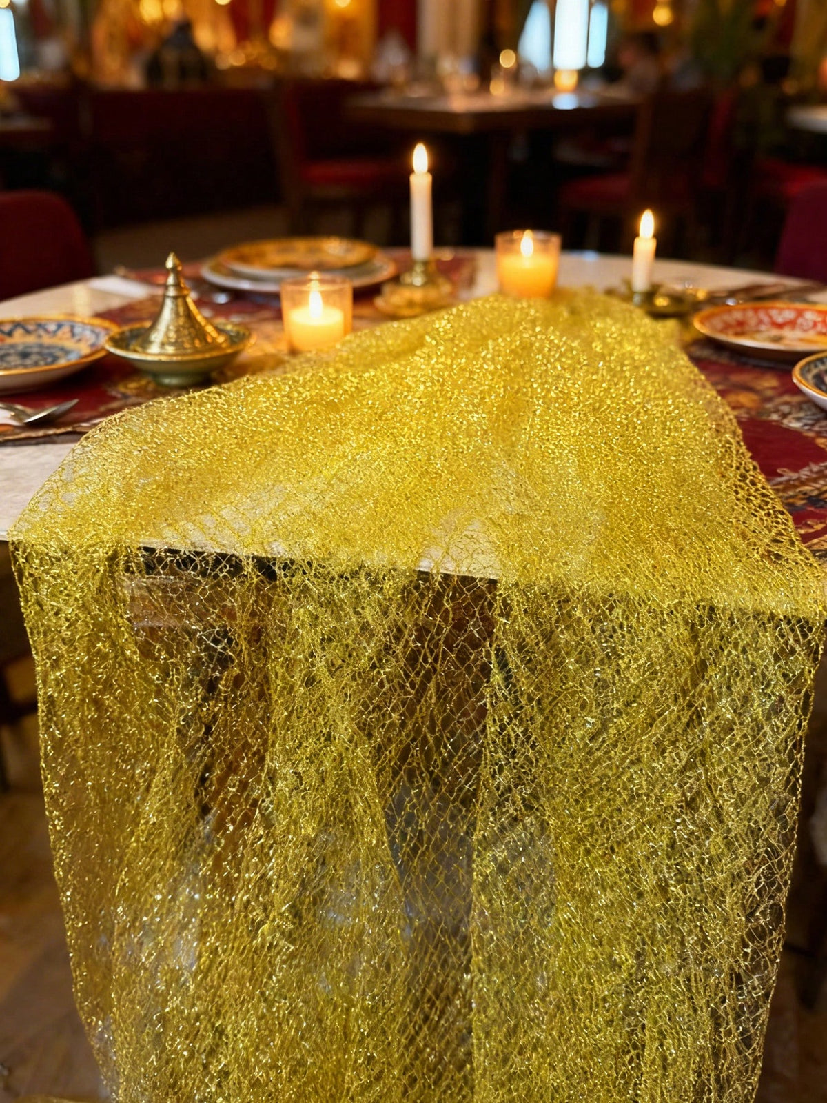 glitter sheer table runner styled in a room, photo 4