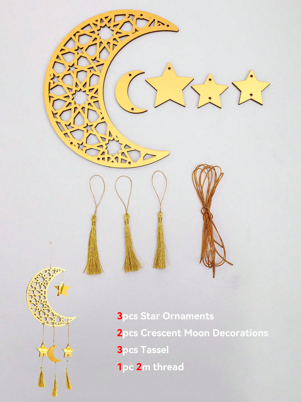 crescent moon star wall hanging with tassels size and details, photo 11