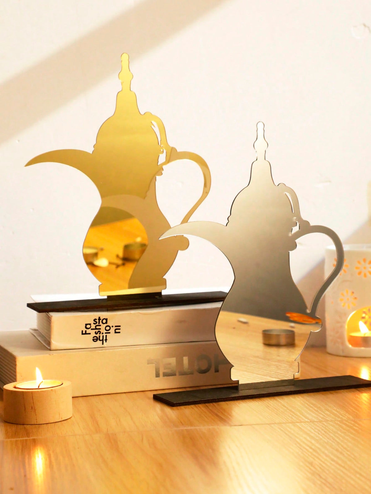 Arabic Dallah coffee pot tabletop decor styled in a room, photo 13