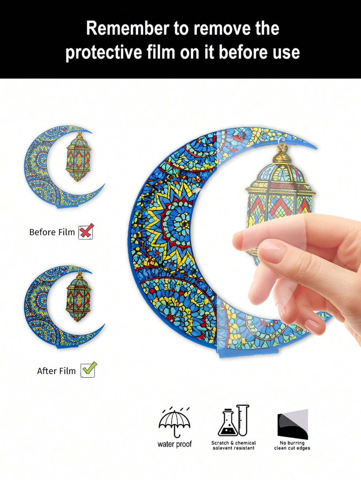 crescent moon and lantern acrylic tabletop decor size and details, photo 11