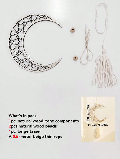 crescent moon and geometric star tassel hanging styled in a room, photo 4