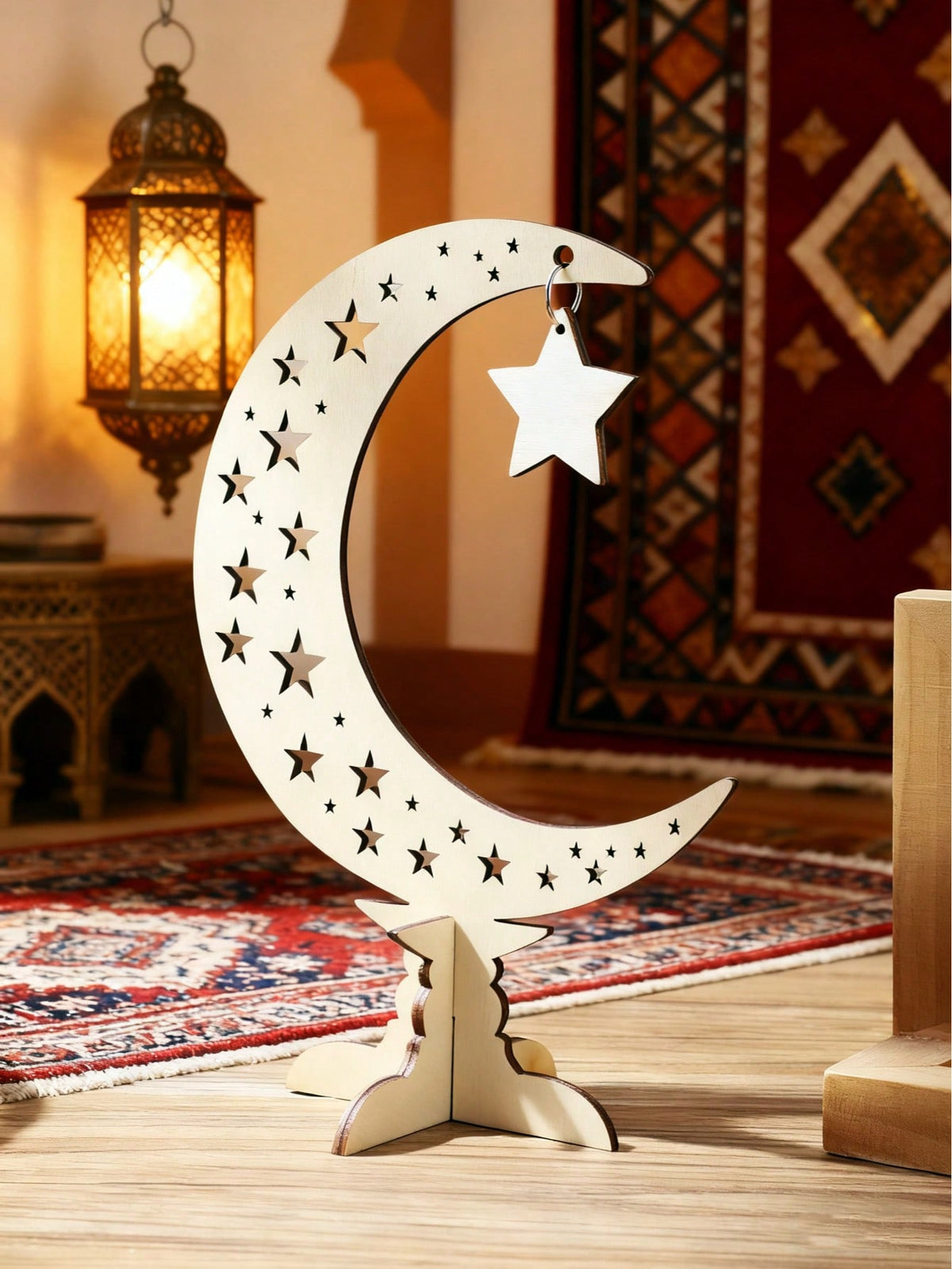 crescent moon tabletop decor with hanging star styled in a room, photo 4