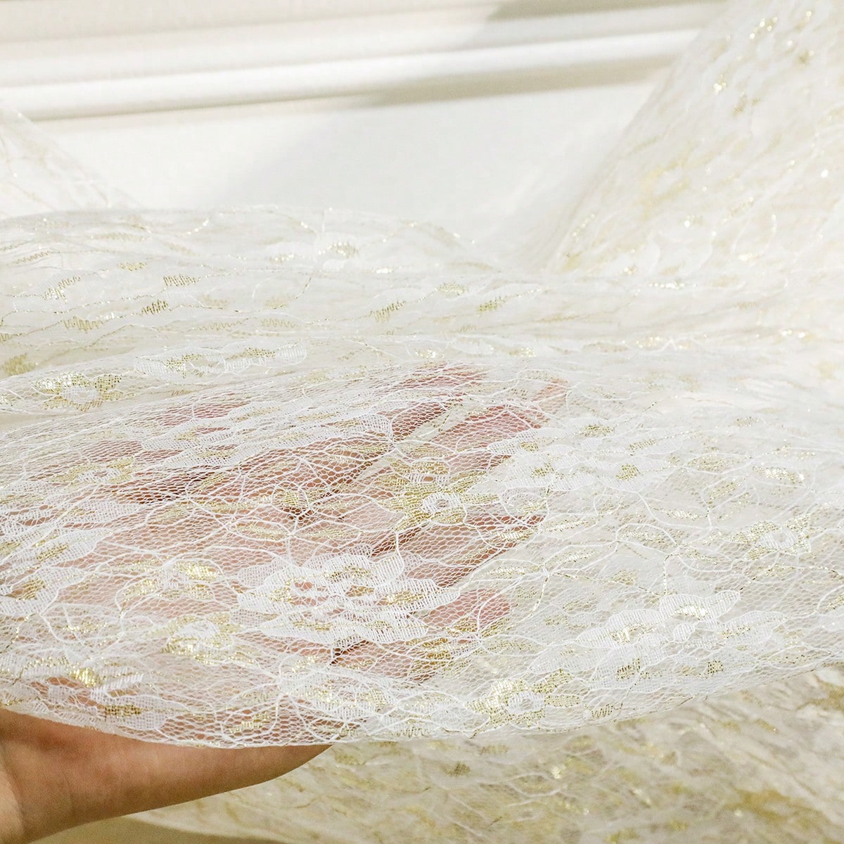 floral lace sheer table runner styled in a room, photo 5