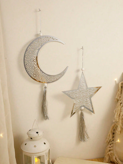 crescent moon and star tassel wall decor styled in a room, photo 4