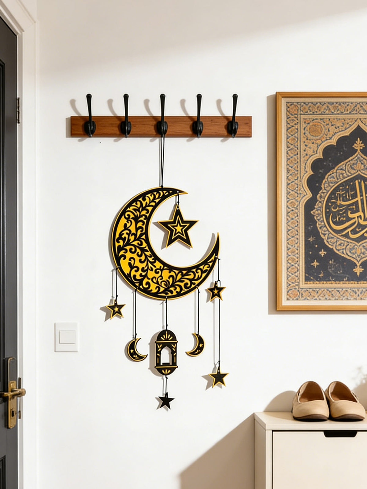 crescent moon lantern vine wall hanging styled in a room, photo 3