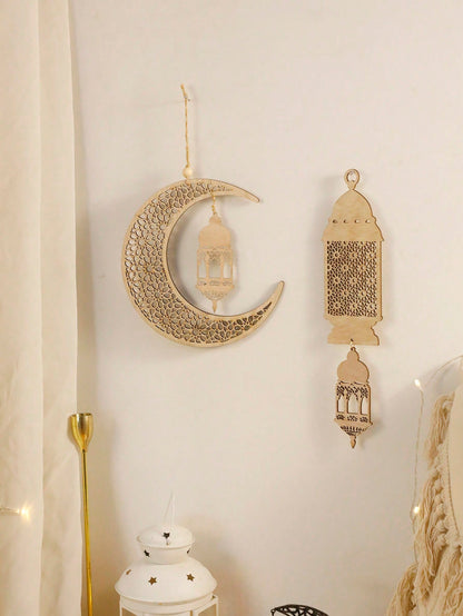 floral crescent moon and lantern wall hanging styled in a room, photo 4