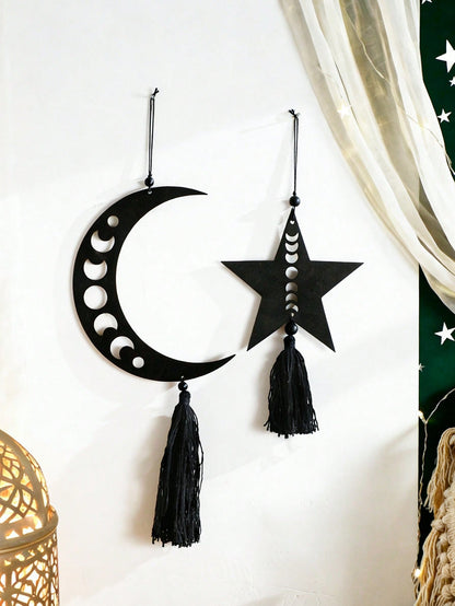 moon phase crescent and star tassel hanging size and details, photo 7