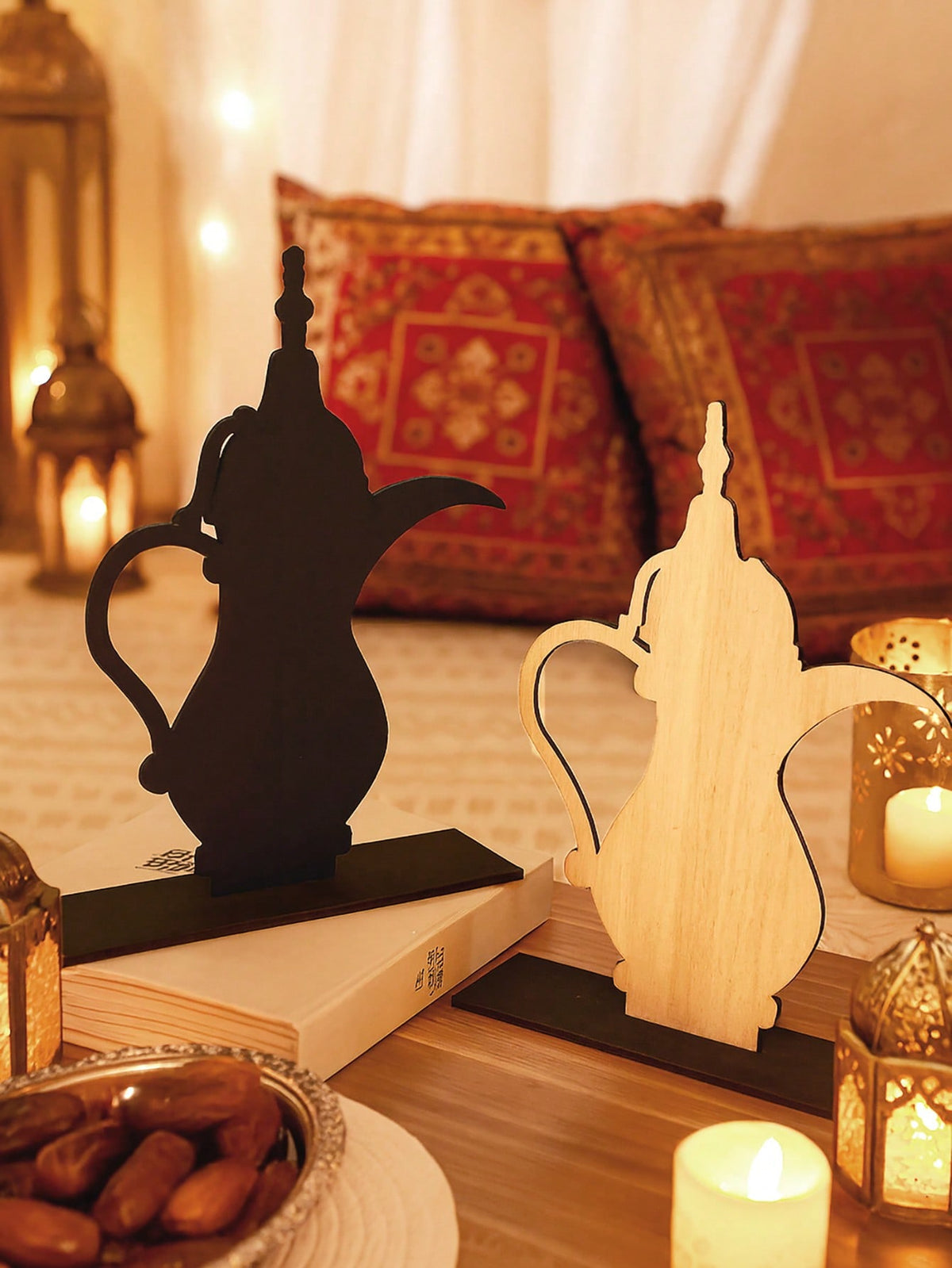 Arabic Dallah coffee pot tabletop decor styled in a room, photo 3