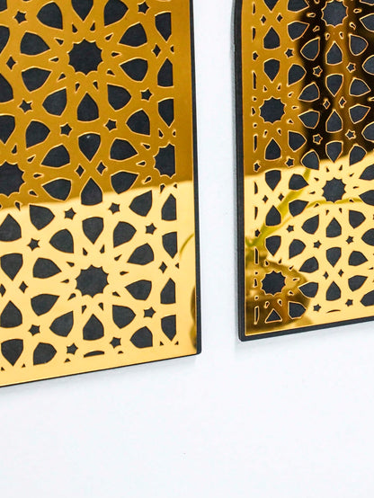 gold mashrabiya arch wall art styled in a room, photo 3
