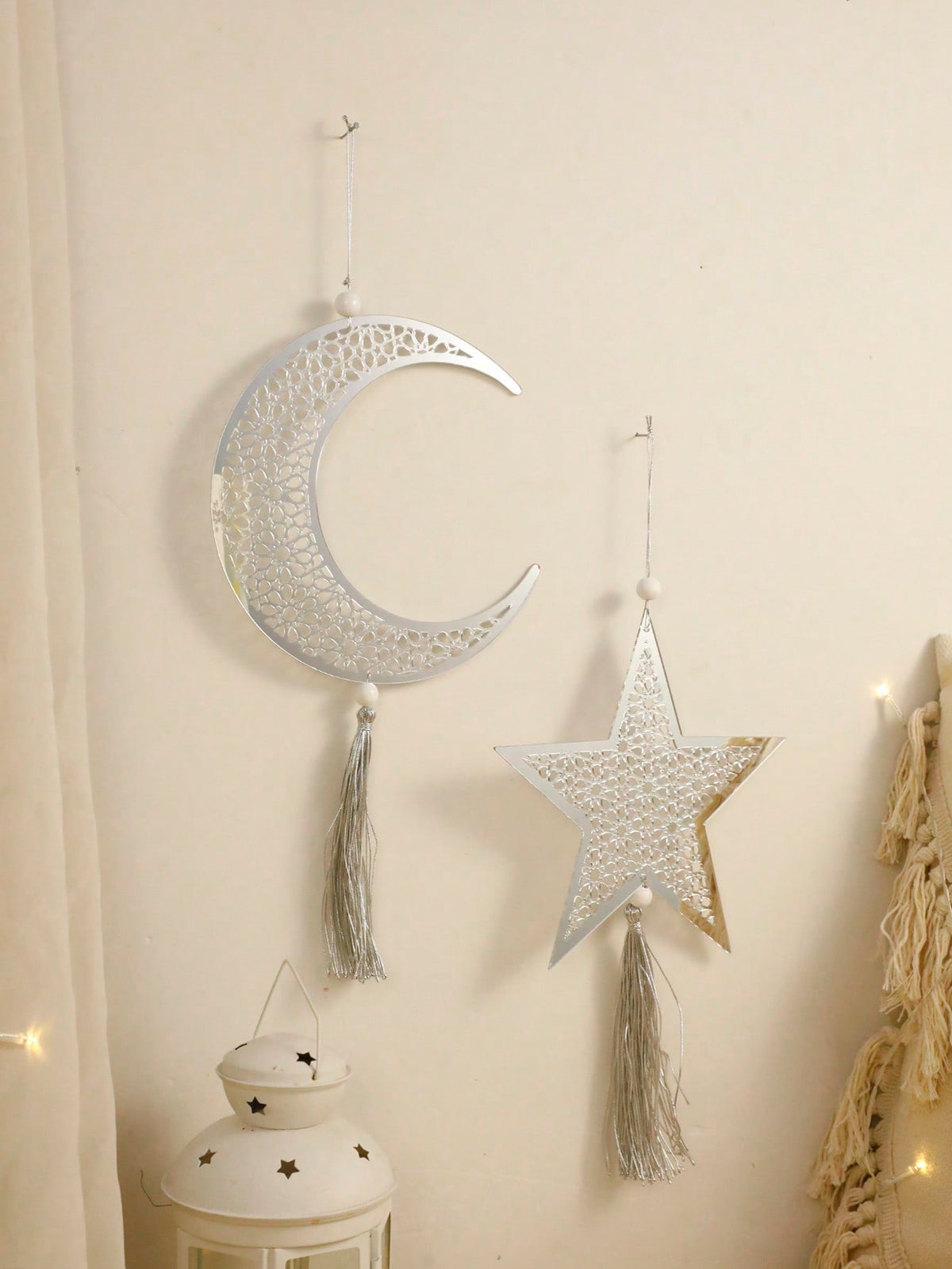 crescent moon and star tassel wall decor styled in a room, photo 5