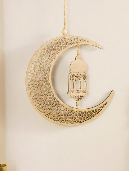 floral crescent moon and lantern wall hanging styled in a room, photo 5