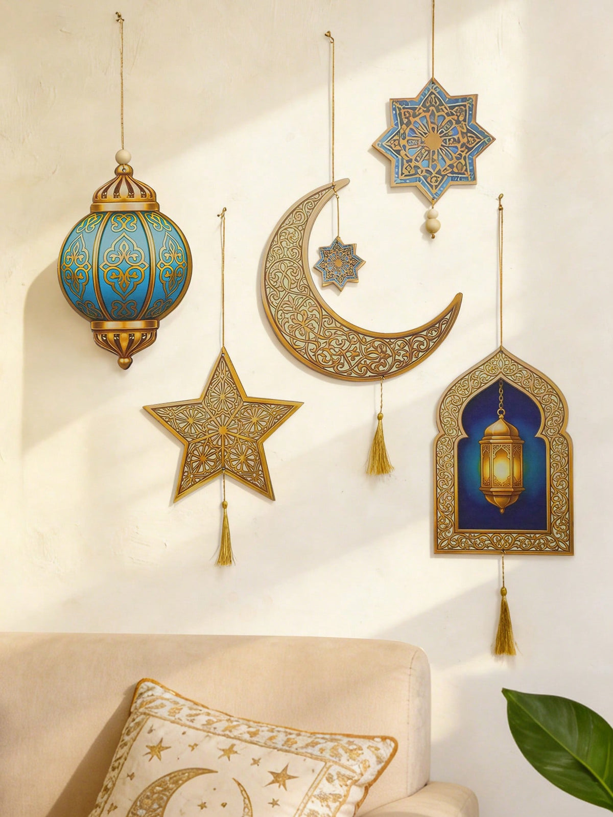 lantern moon and star hanging ornaments styled in a room, photo 4