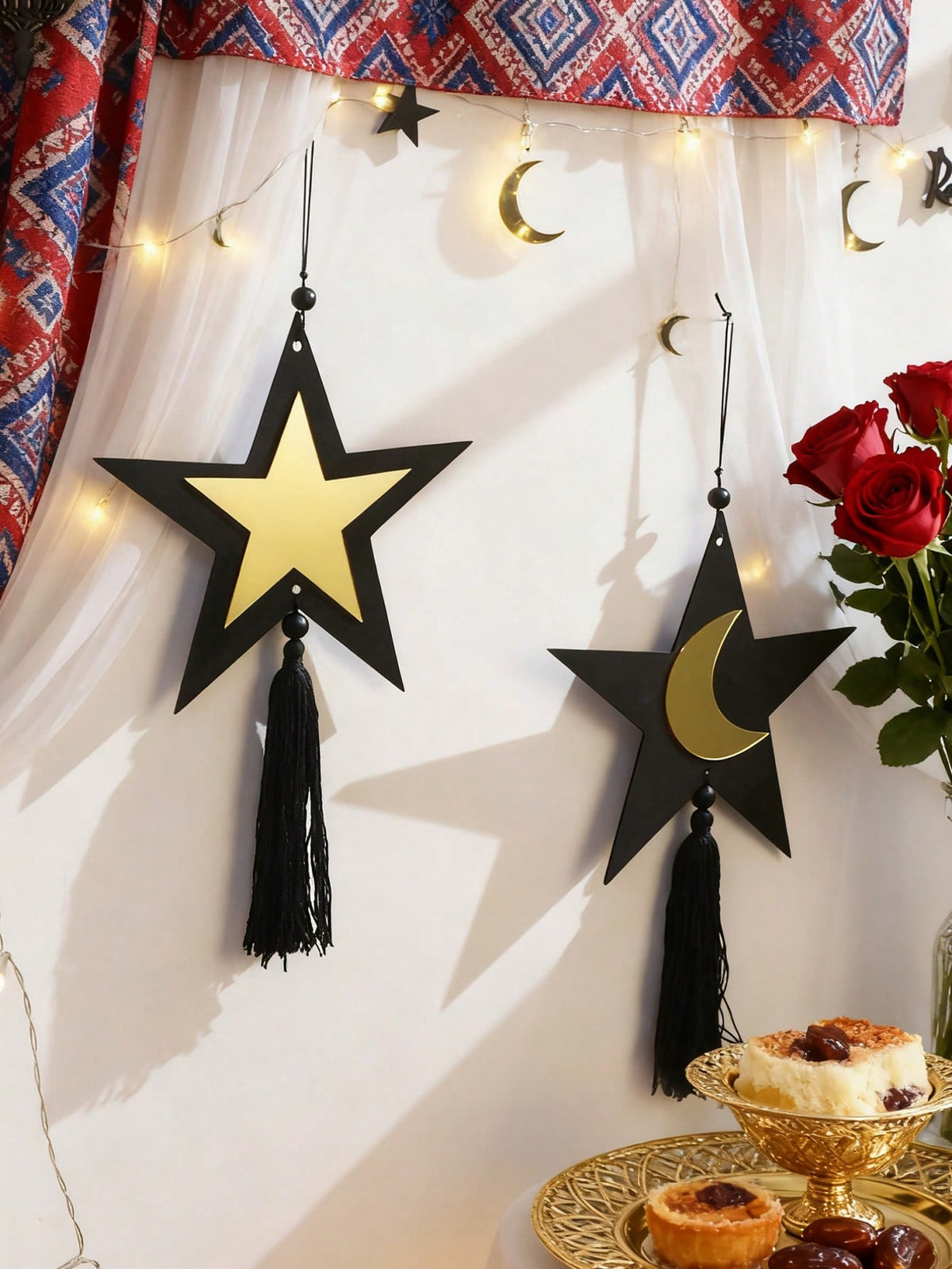 star and crescent tassel wall hanging styled in a room, photo 5