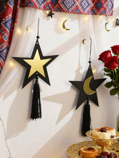 star and crescent tassel wall hanging styled in a room, photo 5