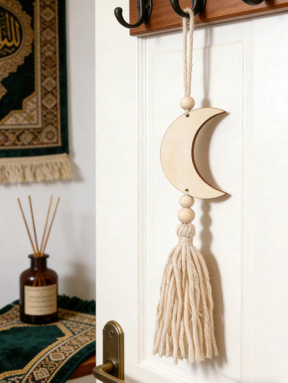 crescent moon and star tassel wall hanging styled in a room, photo 4