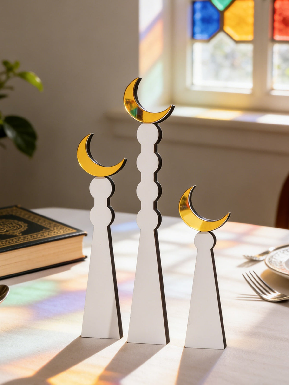 minaret and crescent tabletop silhouettes styled in a room, photo 5