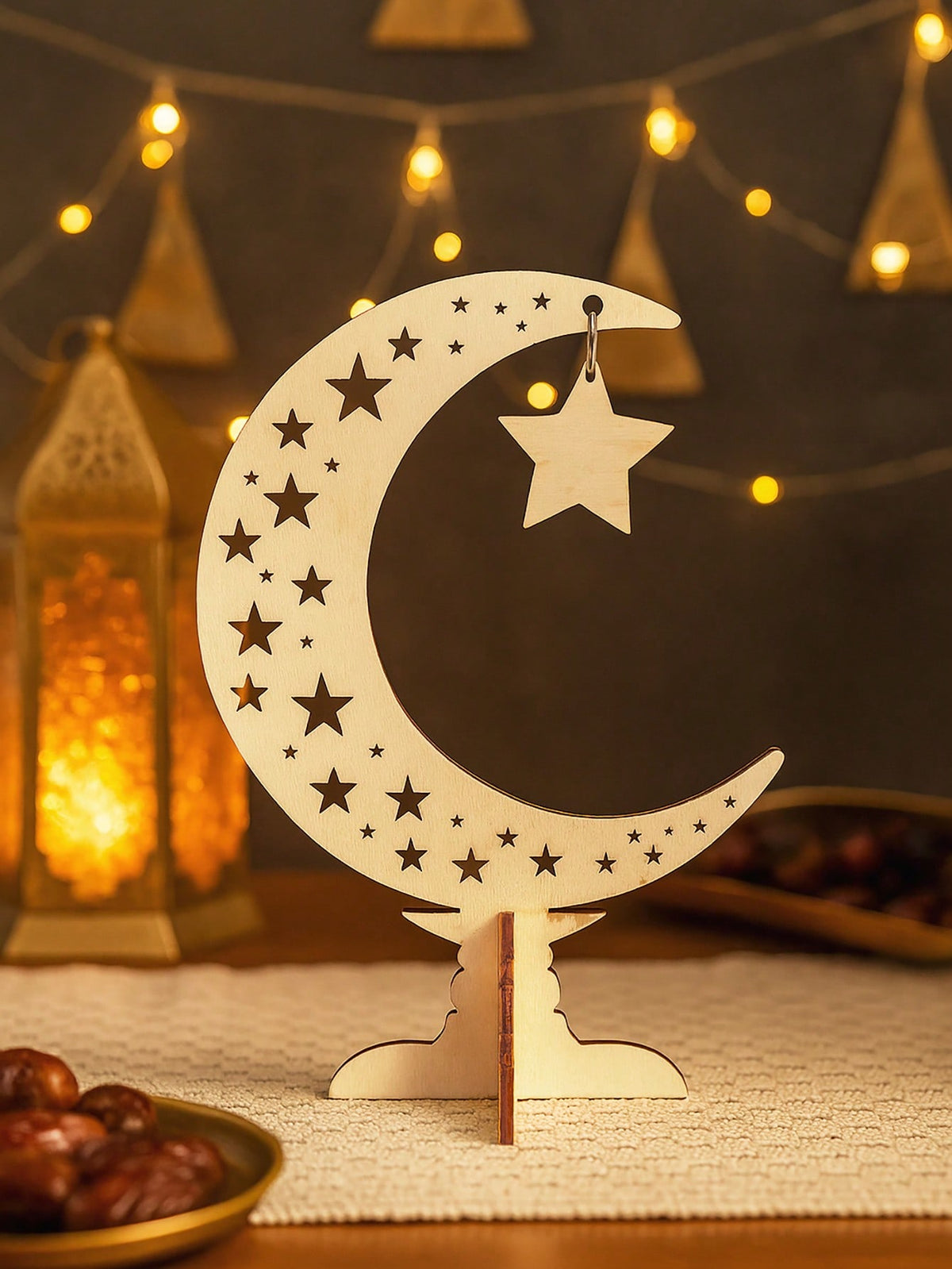 crescent moon tabletop decor with hanging star styled in a room, photo 6