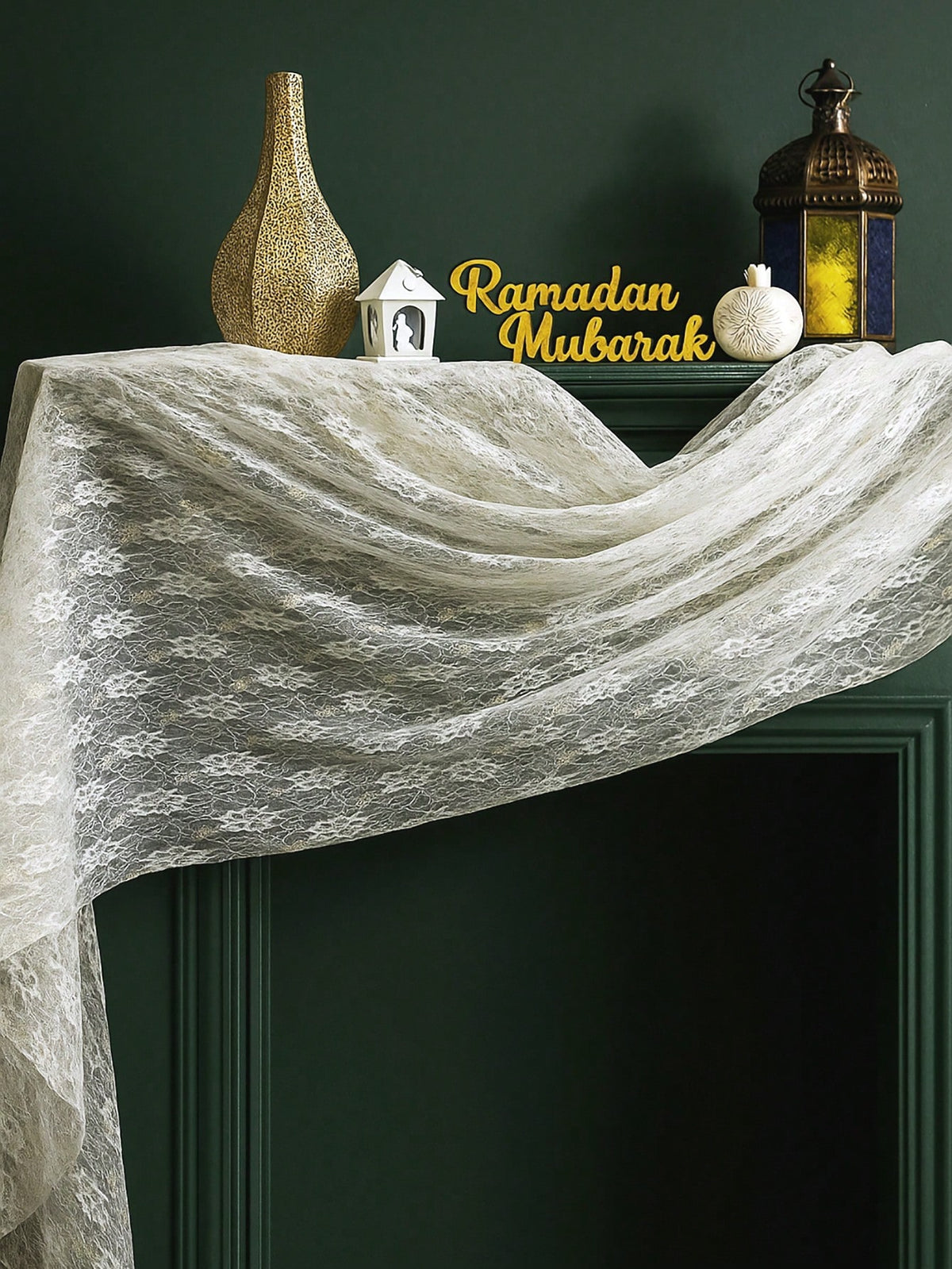 floral lace sheer table runner styled in a room, photo 6