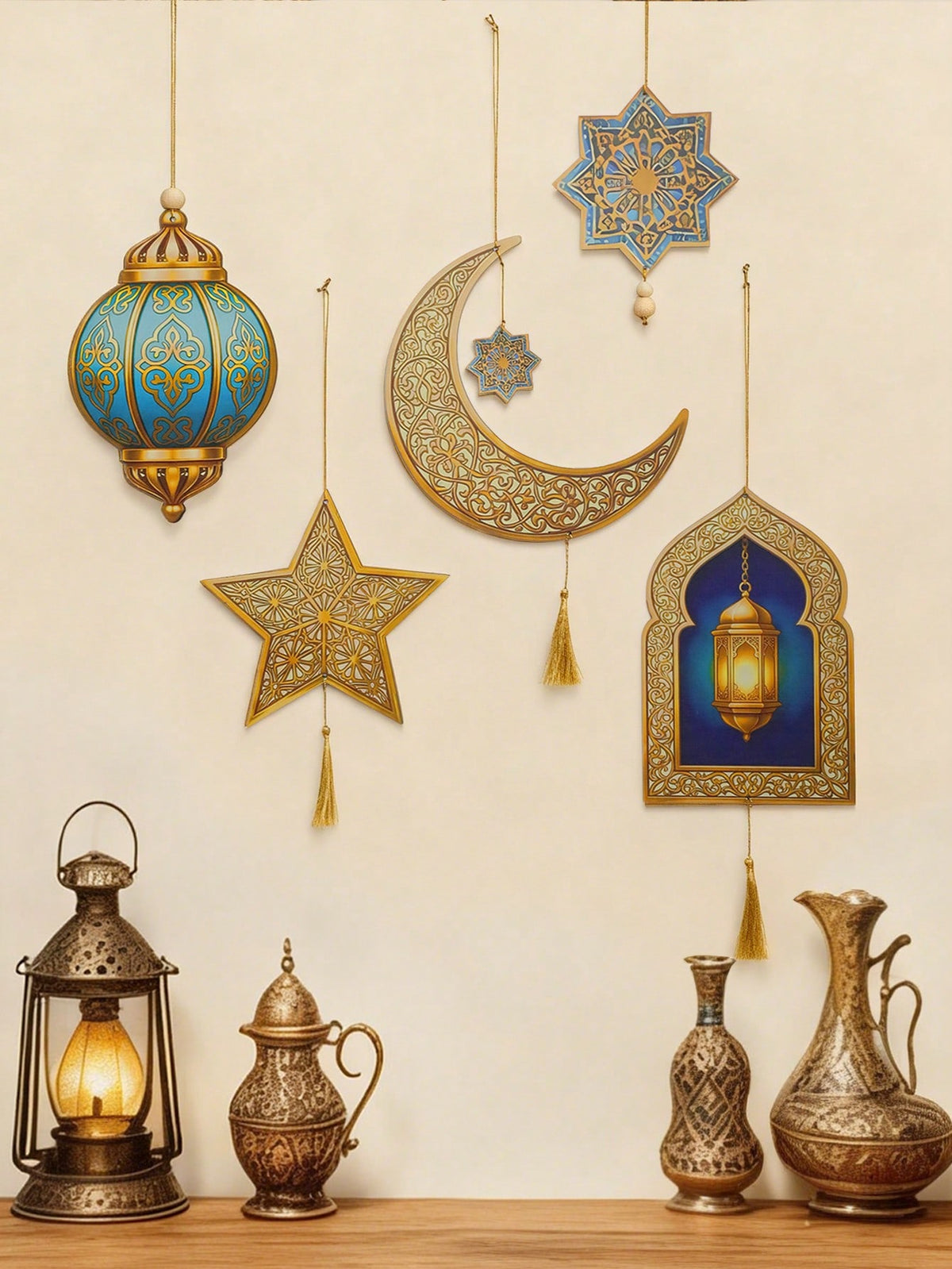 lantern moon and star hanging ornaments styled in a room, photo 5
