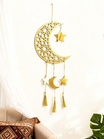 crescent moon star wall hanging with tassels styled in a room, photo 5