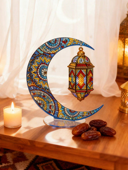 crescent moon and lantern acrylic tabletop decor styled in a room, photo 4