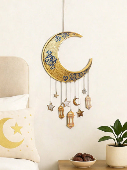 crescent moon lantern wall hanging styled in a room, photo 4
