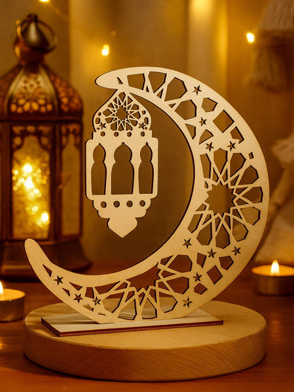 geometric crescent moon lantern tabletop decor styled in a room, photo 4