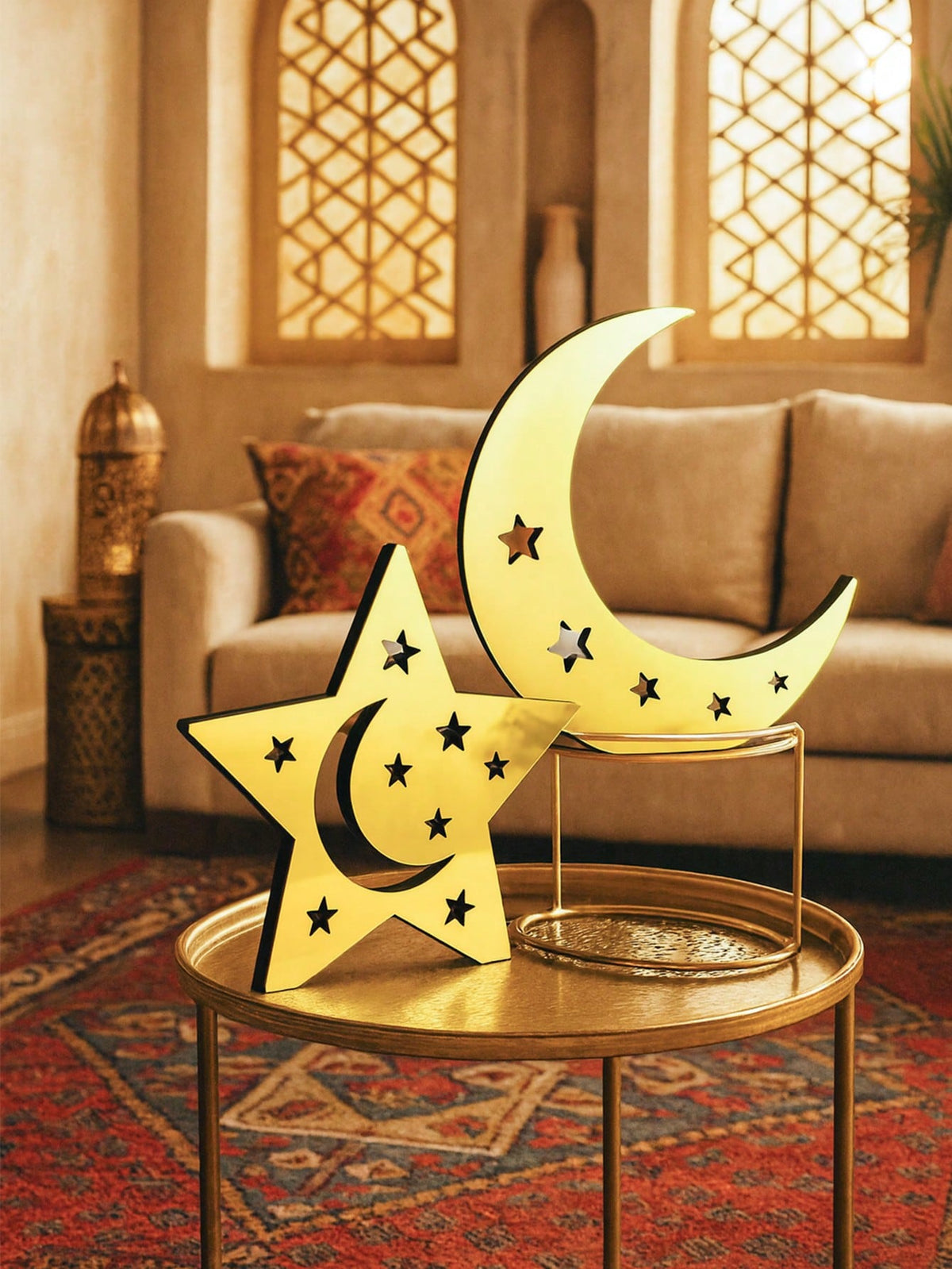 mirror crescent moon and star tabletop decor styled in a room, photo 5