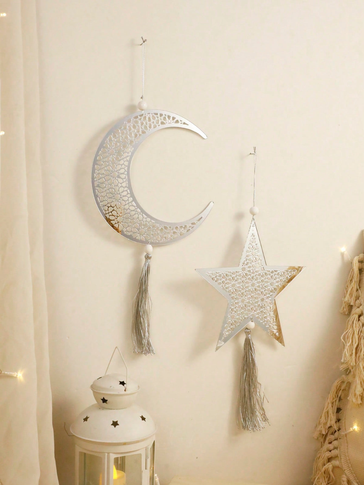 crescent moon and star tassel wall decor styled in a room, photo 6
