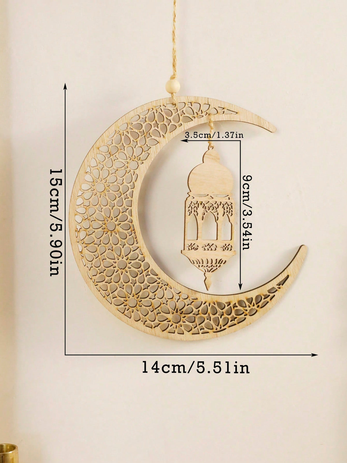 floral crescent moon and lantern wall hanging size and details, photo 9