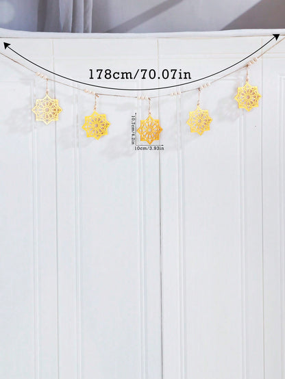 gold eight-point star garland size and details, photo 12