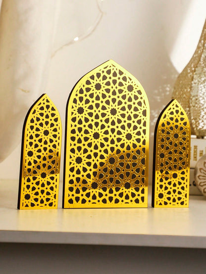 gold mashrabiya arch tabletop decor styled in a room, photo 7