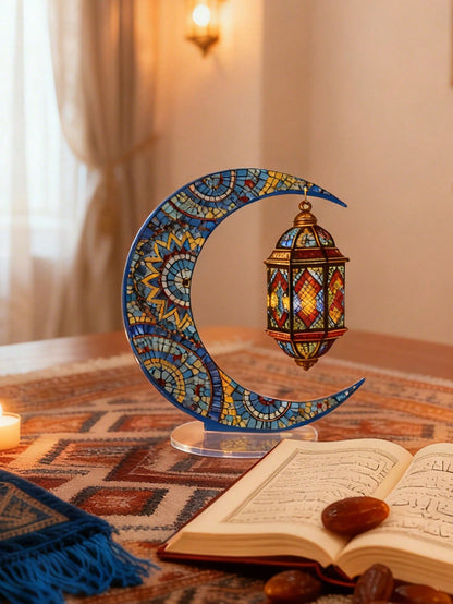 crescent moon and lantern acrylic tabletop decor styled in a room, photo 5