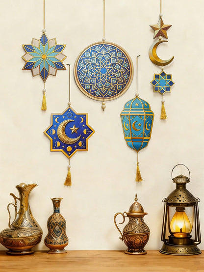 geometric star and crescent hanging ornaments styled in a room, photo 6