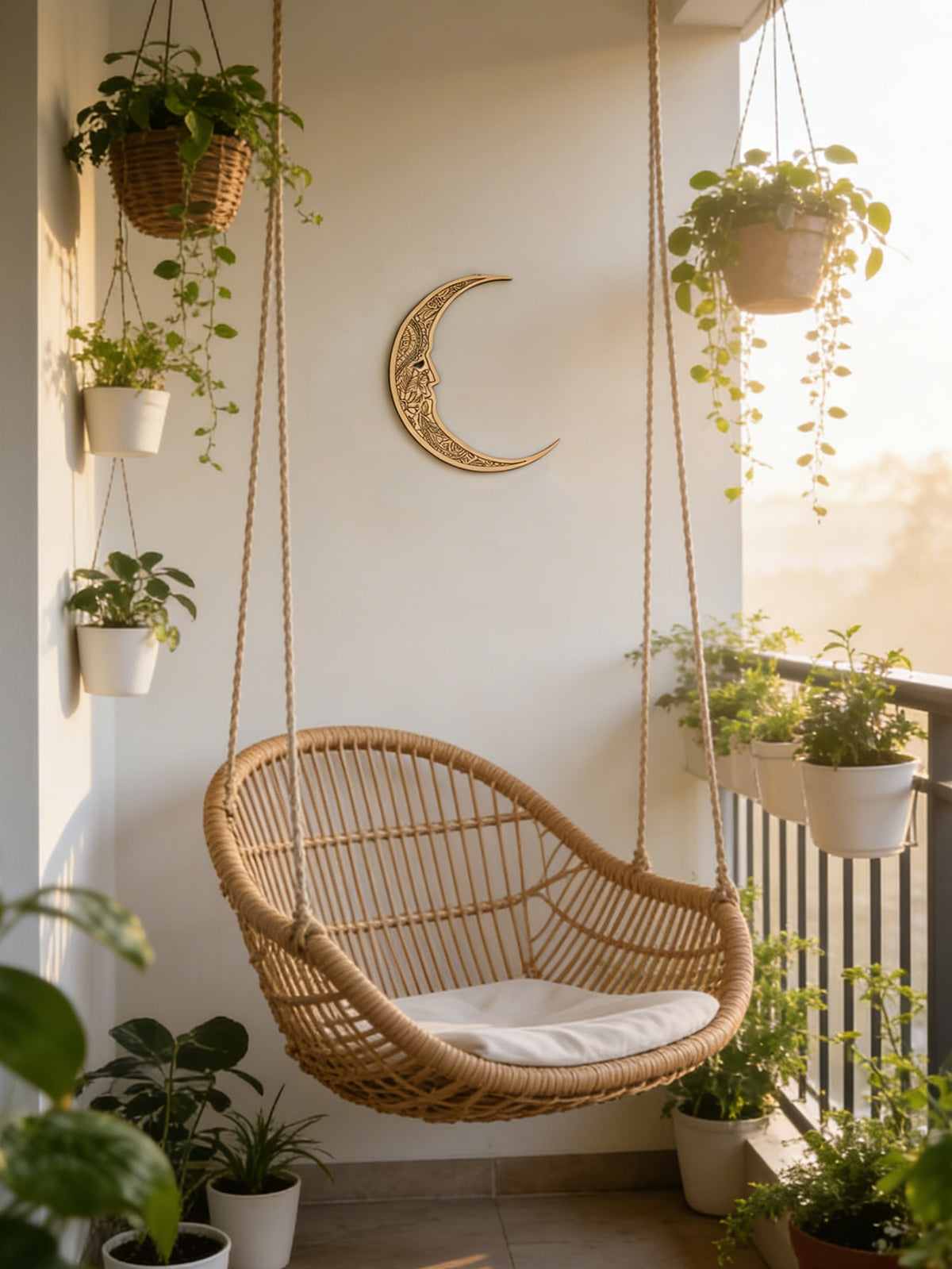carved crescent moon door corner decor styled in a room, photo 7