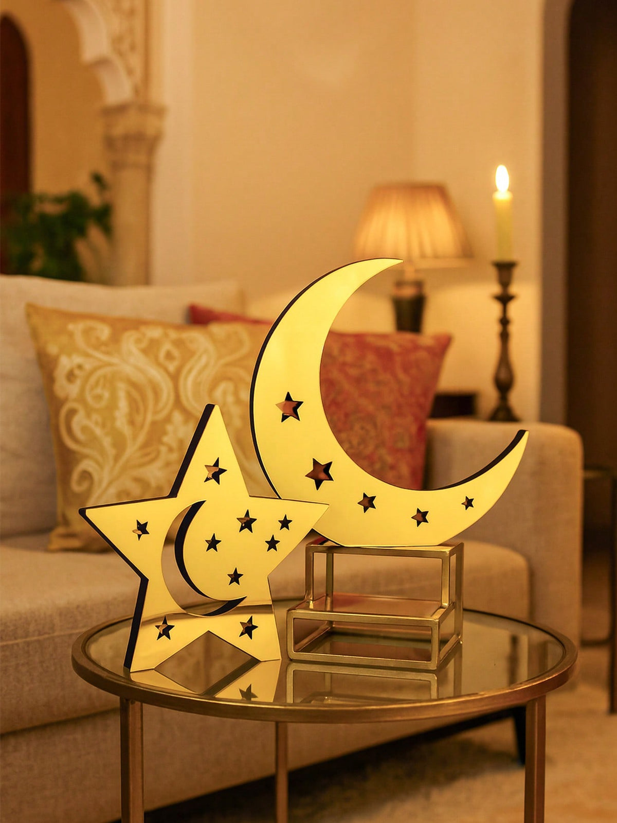 mirror crescent moon and star tabletop decor styled in a room, photo 6