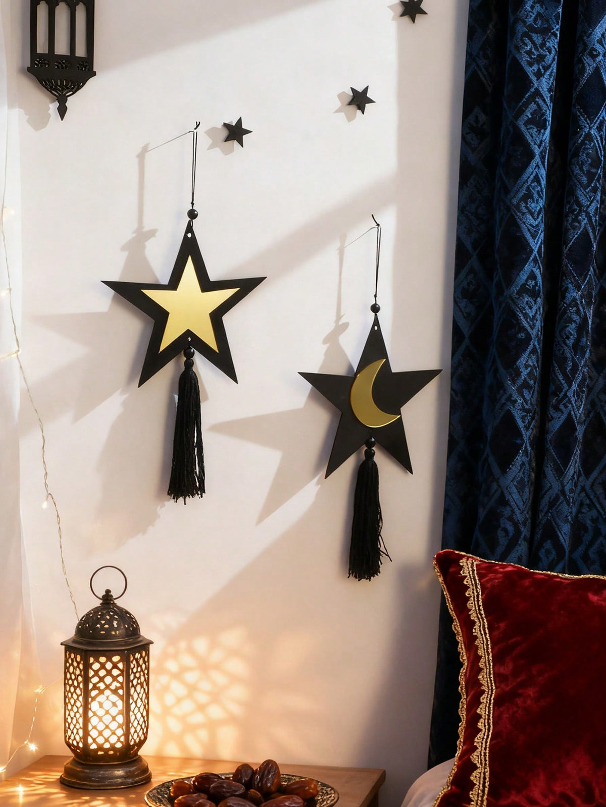 star and crescent tassel wall hanging styled in a room, photo 6