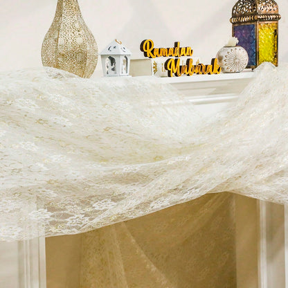 floral lace sheer table runner styled in a room, photo 7
