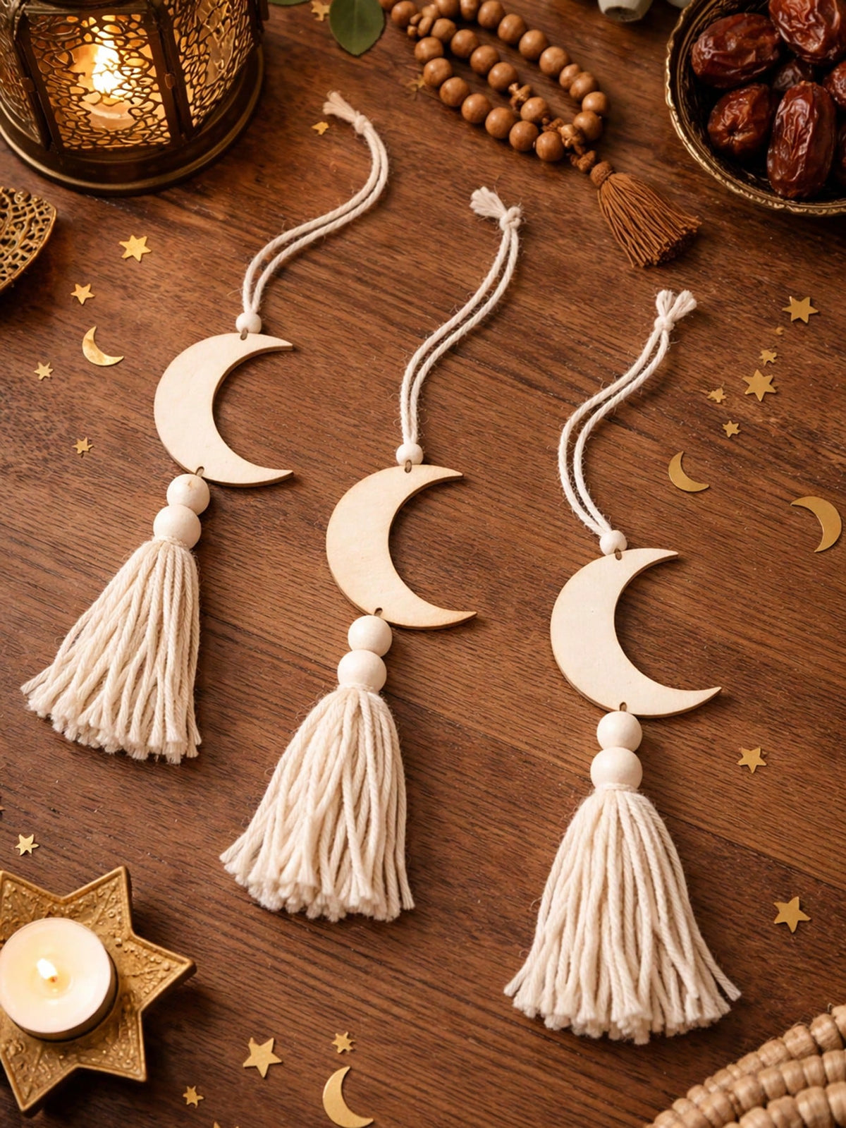 crescent moon and star tassel wall hanging styled in a room, photo 6