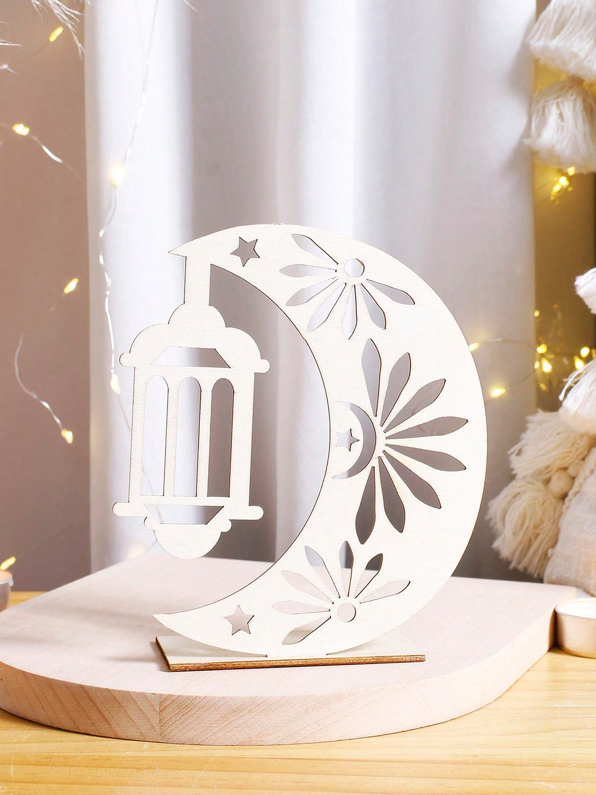crescent moon and lantern tabletop decor styled in a room, photo 7