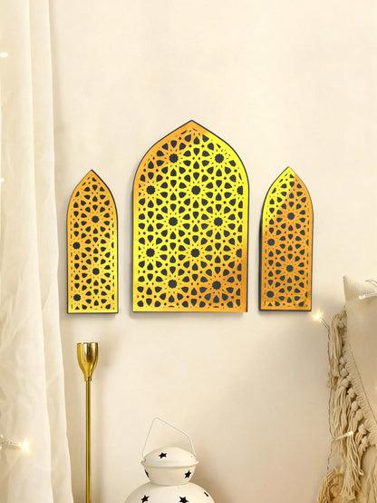gold mashrabiya arch wall art styled in a room, photo 5