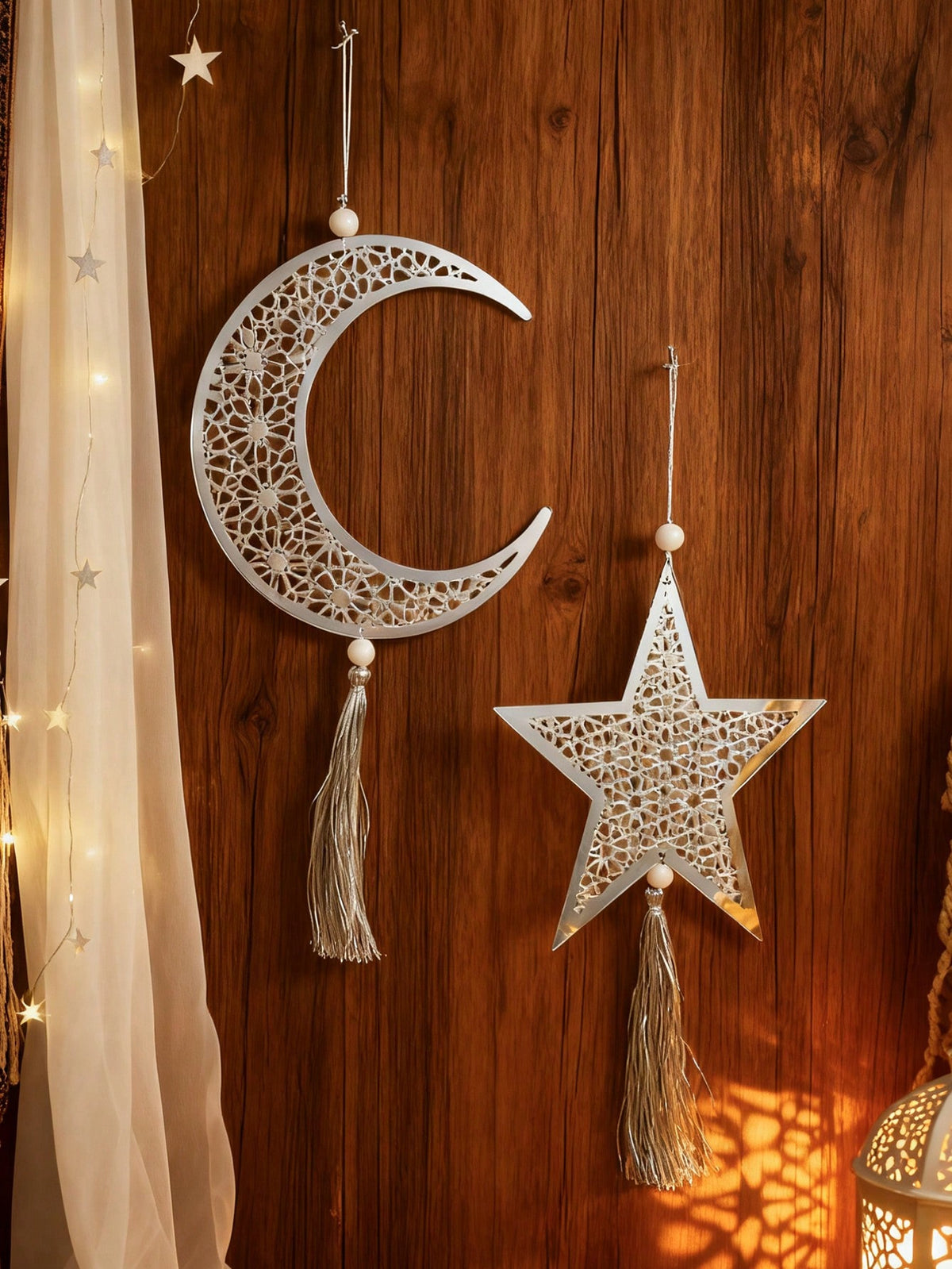 crescent moon and star tassel wall decor styled in a room, photo 8